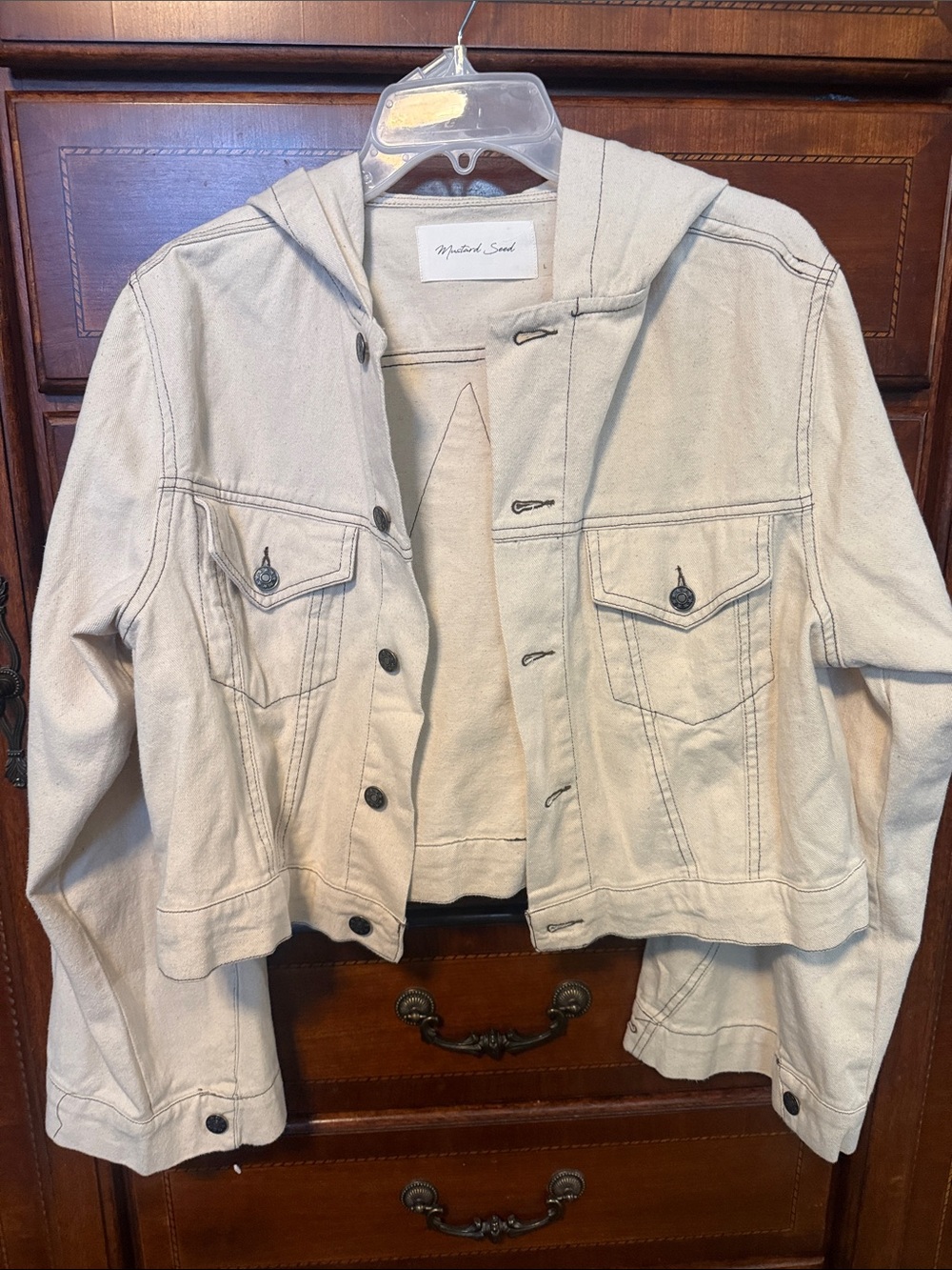 Cream Hooded Jean Jacket
